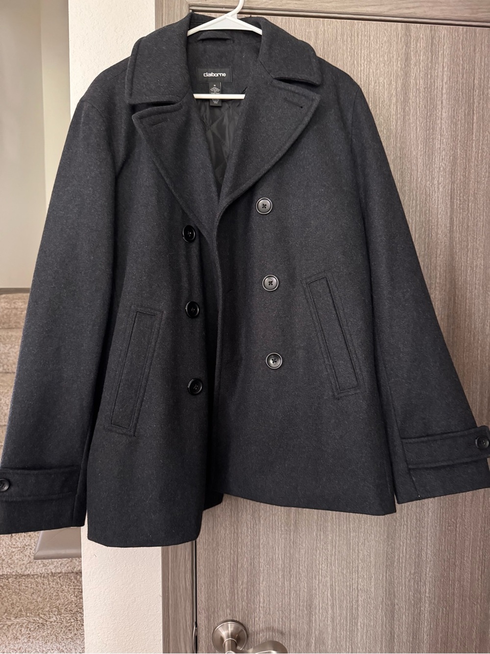 Claiborne Charcoal Gray Wool Blend Peacoat Size M